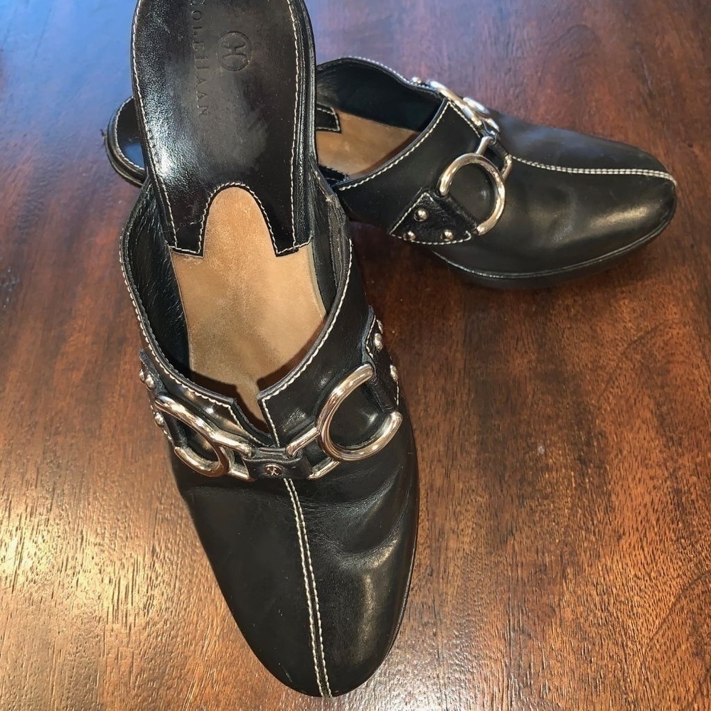 - Cole Haan Black Mule Clog Wedge Horse Bit Buckle